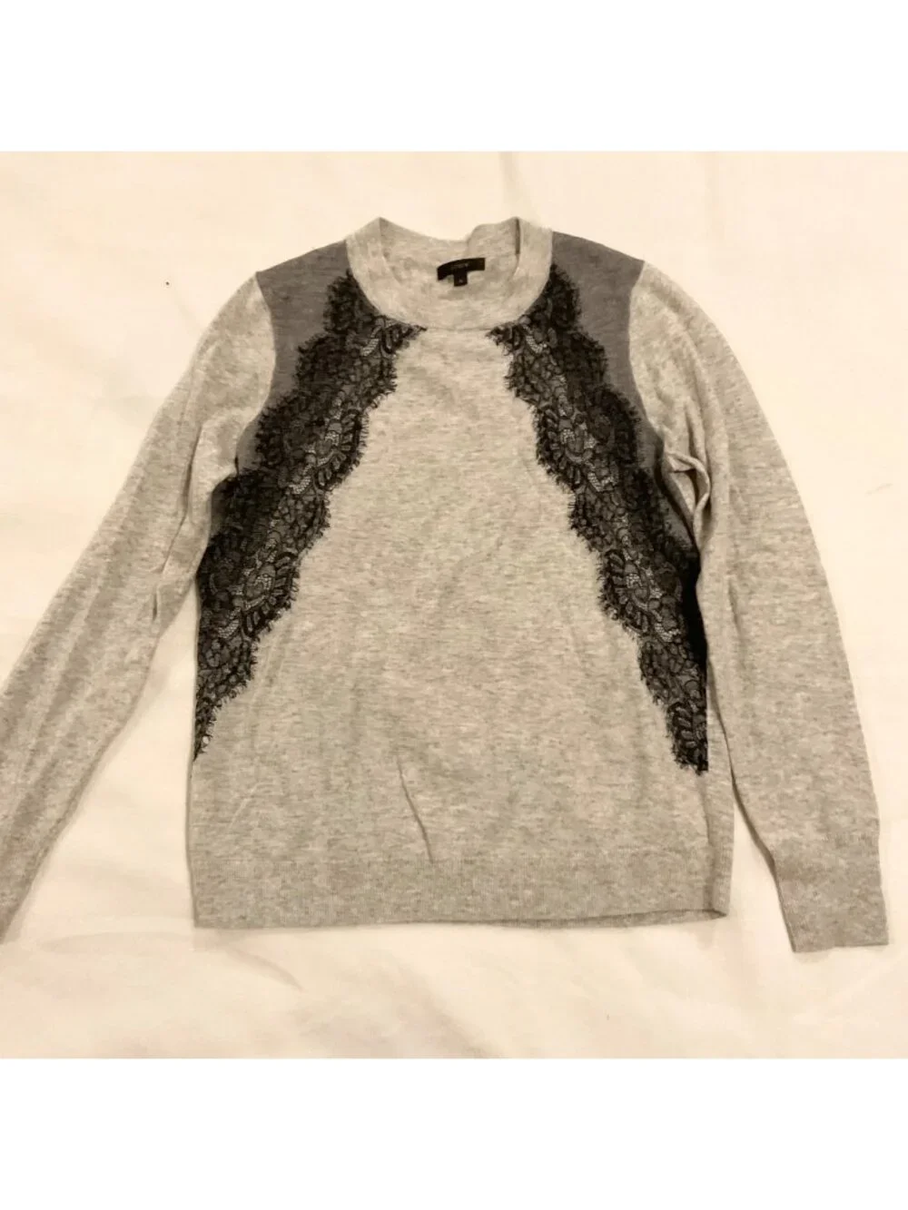 J.Crew wool gray and black lace front sweater szM bust39